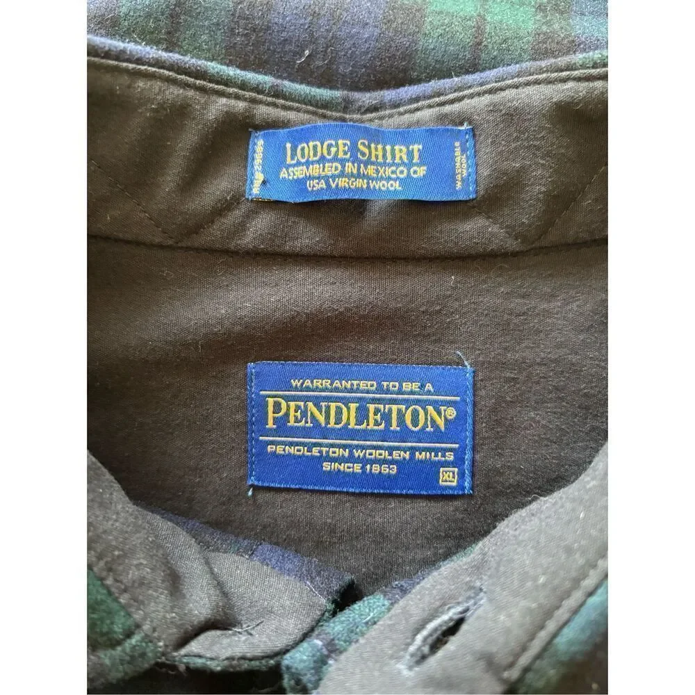 Pendleton Lodge Shirt Blackwatch Tartan 100% Virgin Wool Button Up Mens Size XL